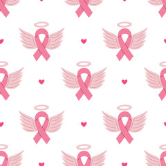 Breast Cancer Awareness Month Pink Ribbon Angels Seamless Pattern Design