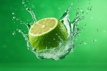 Citrus Delight: Water Splashing on a Fresh Bergamot Fruit, Isolated Against a Lush Green Background