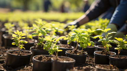 Green thumbs at work: Volunteers plant trees in a local park, contributing to the preservation of nature and the enhancement of public spaces
