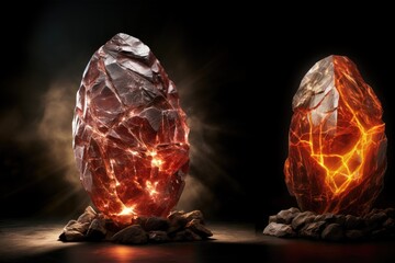 Fototapeta premium a horizontal format, of a philosopher's stone in a mystical-themed, realistic illustration in JPG. Generative ai 