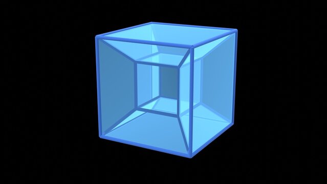 fourth dimension tesseract 3d animation, hypercube mathematics hyperplanes motion graphics geometric hologram