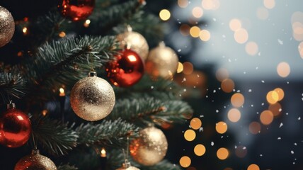 Beautiful Closeup of Asian Christmas Tree with Festive Decorations and Presents for Family Celebration