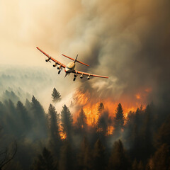 A fire-fighting aircraft fights a forest fire. 3d rendering - obrazy, fototapety, plakaty