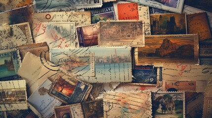 wall full of old travel photo and letters