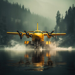 A fire-fighting aircraft fights a forest fire. 3d rendering - obrazy, fototapety, plakaty