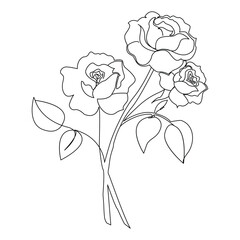 Continuous one line rose flower  outline vector art drawing