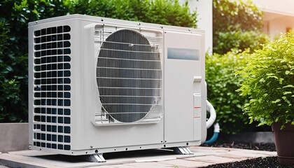 Residential building with outdoors installed air source heat pump