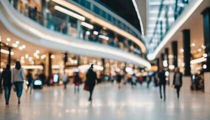 Fototapeta premium Abstract motion blurred shoppers with shopping bags in modern shopping mall