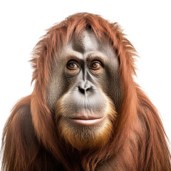 a portrait of an Orangutang in an isolated and transparent PNG in a Wildlife-themed, photorealistic illustration. Generative ai