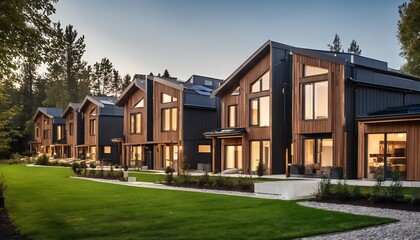 Fototapeta na wymiar Eco-friendly multifamily homes: Modern design with photovoltaic cells