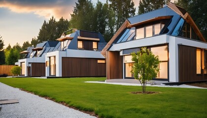 Fototapeta na wymiar Solar photovoltaic cells in modern homes: Highlighting eco-friendly multifamily living