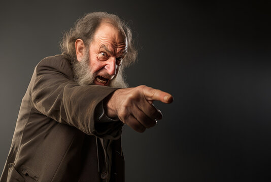 angry old man pointing his finger. 