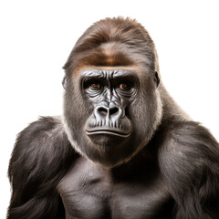  a portrait of a Gorilla in an isolated and transparent PNG in a Wildlife-themed, photorealistic illustration. Generative ai