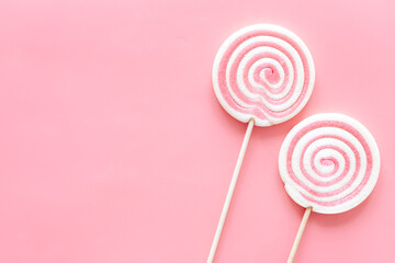 Two colorful lollipop. Sweet food and candies background