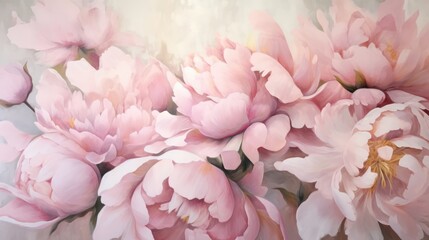 A painting of pink flowers in a vase