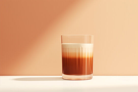 Latte in a glass glass side view. Flat white