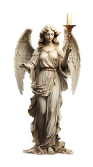 a statue of an angel with wings holding a candle, in an isolated and transparent PNG in a Decorative-themed, photorealistic illustration.