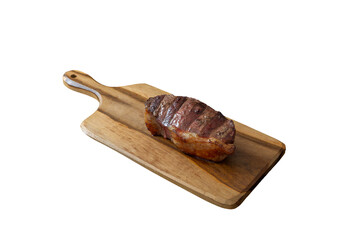 picanha steak on a wooden cutting board (also knows as top sirloin)