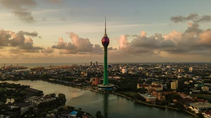 Foto op Canvas Aerial view of lotus tower in sun set, Colombo district, Sri Lanka © Salitha