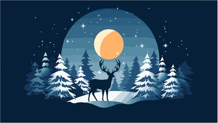 Cerf majestueux dans un paysage enneigé nocturne, IA générative