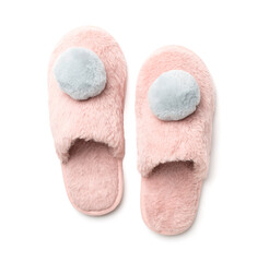 Home female slippers isolated on white, top view