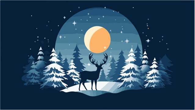 Cerf majestueux dans un paysage enneig&eacute; nocturne, IA g&eacute;n&eacute;rative