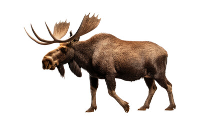 a bull moose walking in an isolated and transparent PNG in a Wildlife-themed, photorealistic illustration. Generative ai