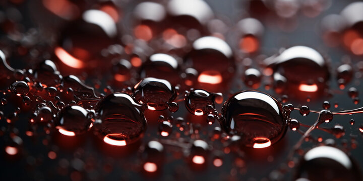 Macro shot of wine droplets cascading down the interior of a glass after a toast. Intricate detail, frozen motion