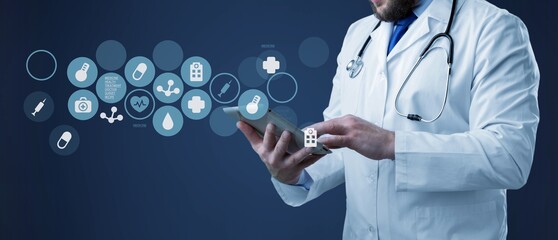 Medical technology concept, doctor with device - obrazy, fototapety, plakaty