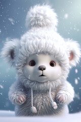 Snowy winter. Very cute baby in Pixar style. Generative AI