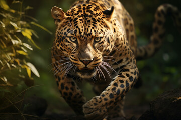 Fototapeta premium Running tiger, showcasing the potent combination of power and grace that defines this magnificent wild predator in its natural habitat. Ai generated