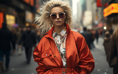 Obraz premium Elegante schöne Frau mit Sonnenbrille vor einem Vintage Auto