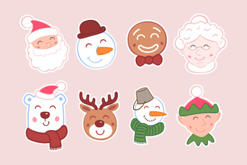 cute santa, snowman, polar bear and other christmas characters stickers.