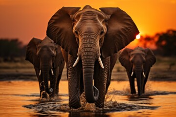 Fototapeta na wymiar big african elephants in the sunset, big five wildlife safari