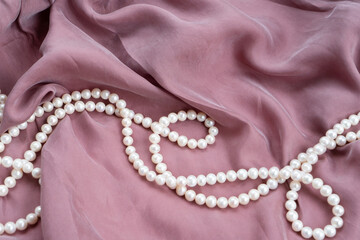 silk and pearls background styled stock scene, for wedding invitation, product showcase or styled...