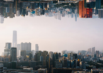 Downtown with skyscrapers skyline under and cityscape over