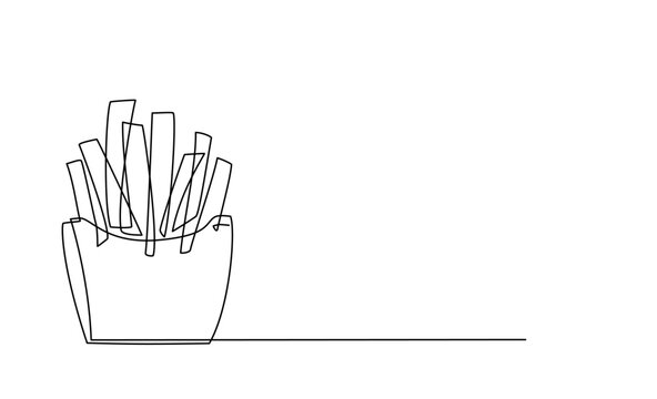 recommend clip art: Continuous one line drawing of french fries. Single line drawing of fast food. Silhouette of street junk food for restaurant menu, logo, poster, banner. Takeout street food linear sketch Modern design