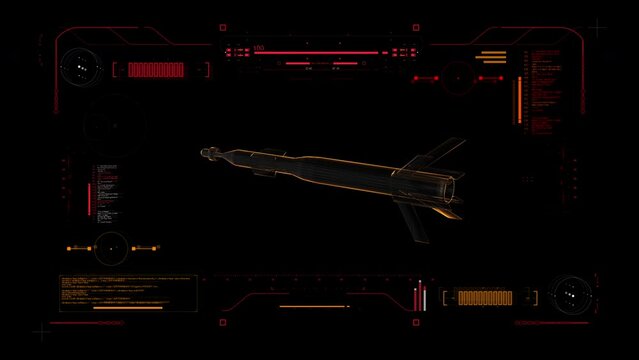 Digital Blueprint Scan, HUD Air to Ground Missile. Futuristic User interface. Military Reconnaissance 360 View.