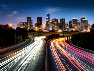 Obraz premium Urban Rush Hour: Evening Traffic on a Highway in the City