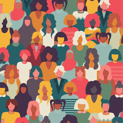 Inclusive crowd of girls and women portraits. Vector and colorful illustration. Separated items. - obrazy, fototapety, plakaty
