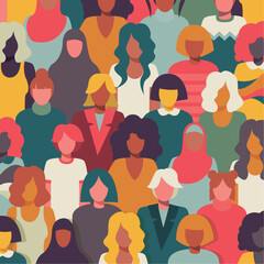 Inclusive crowd of girls and women portraits. Vector and colorful illustration. Separated items, zoom in, square. - obrazy, fototapety, plakaty