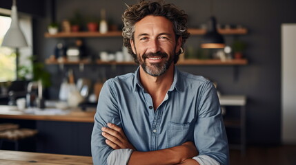Fototapeta premium Confident Elegance: Smiling Middle-Aged Caucasian Man