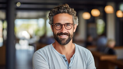 Obraz premium Confident Elegance: Smiling Middle-Aged Caucasian Man