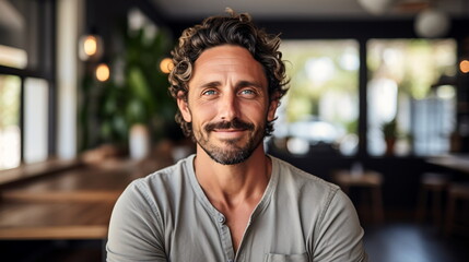 Fototapeta premium Confident Elegance: Smiling Middle-Aged Caucasian Man