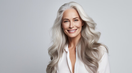 Fototapeta premium studio portrait of a middle-aged woman. beautiful well-groomed hair 