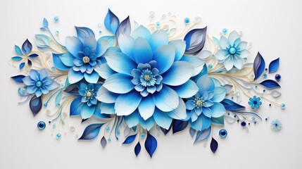 Niebieski kwiat w stylu mandali na białym tle. 