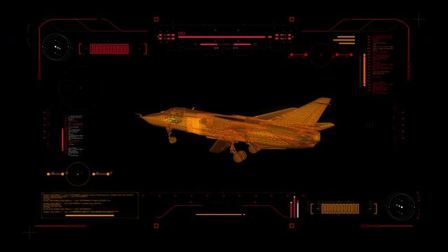 Digital Blueprint Scan of  Attacker Fighter SU 24 Fencer. Tactical Bomber Developed in the Soviet Union  Futuristic User interface. Military Reconnaissance HUD  360 View.