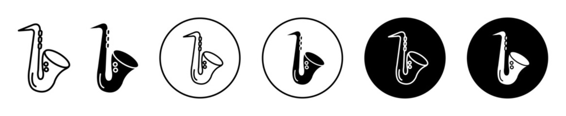 Saxophone icon. classic opera jazz music instrument symbol set. Retro style saxophone or trumpet play at orchestra melody vector sign. rock music play with saxophone line logo - obrazy, fototapety, plakaty