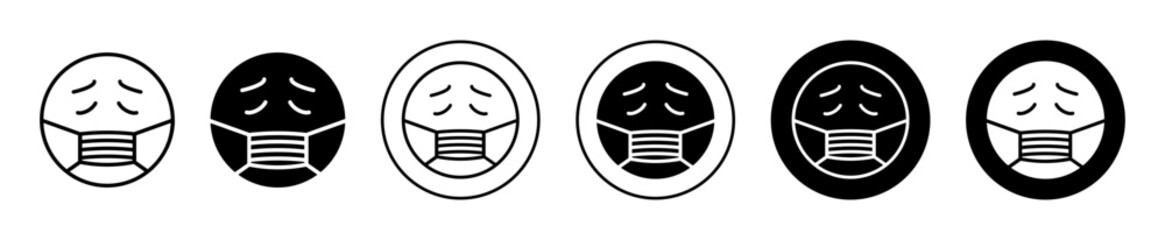Emoticon with medical mask icon. protective face mask from virus emoji symbol set. ill or sick facial mask for safety vector sign. Smiley face emoji with medical mask line logo