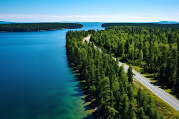 Serenity in Motion: Forest River beside a Scenic Highway